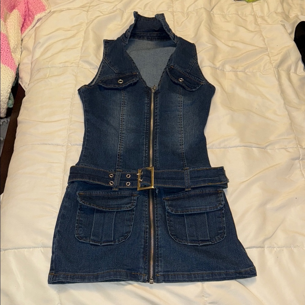 SHEIN Blue Denim Dress with Zip Detail
